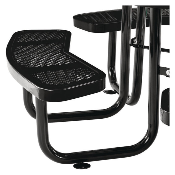 Perforated Steel Picnic Table, Round, 46" Dia x 29.5"h, Black Top, Black Base/Legs