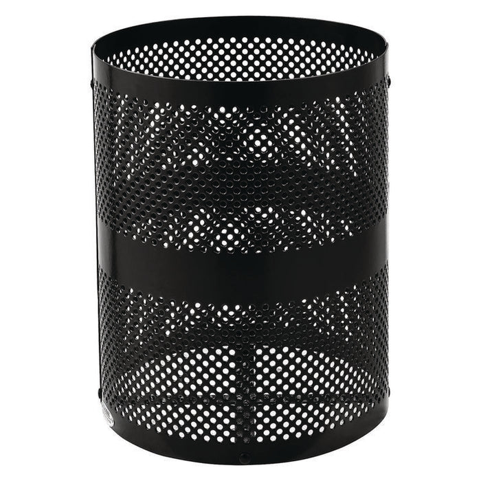 Outdoor Perforated Steel Trash Can with Dome Lid, 36 gal, Steel, Black