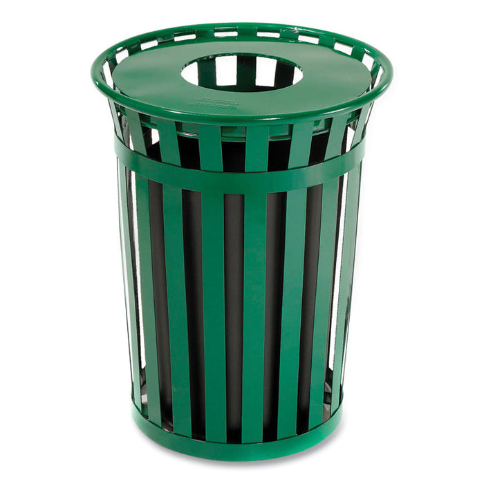 Outdoor Slatted Steel Trash Can, 36 gal, Green