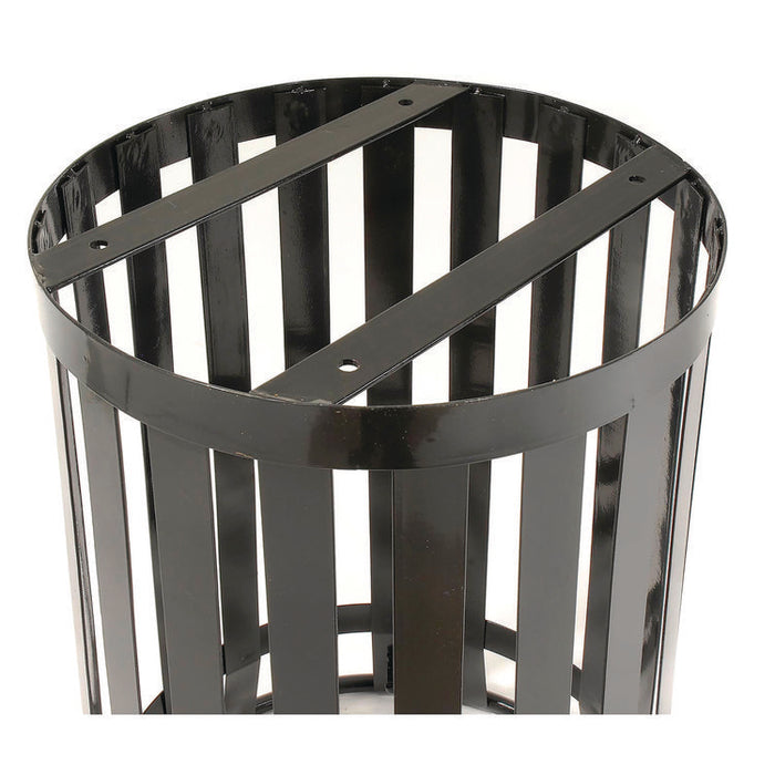 Outdoor Slatted Steel Trash Can, 36 gal, Black