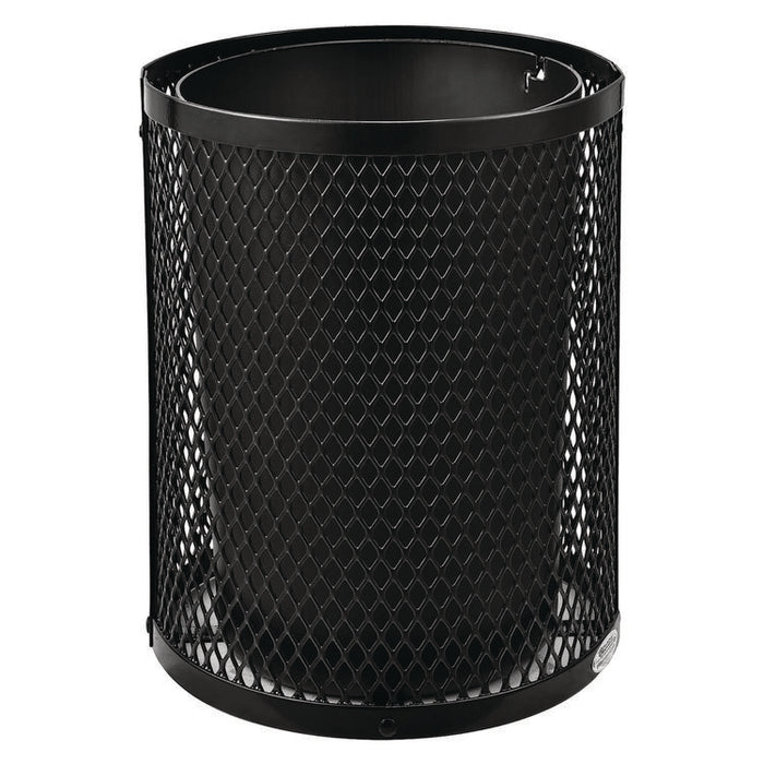 Outdoor Diamond Steel Trash Can, Rain Bonnet Lid, 36 gal, Black