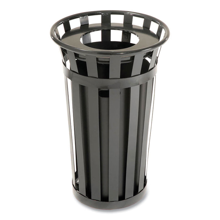 Outdoor Slatted Steel Trash Can, 24 gal, Black