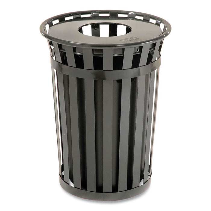 Outdoor Slatted Steel Trash Can, 36 gal, Black