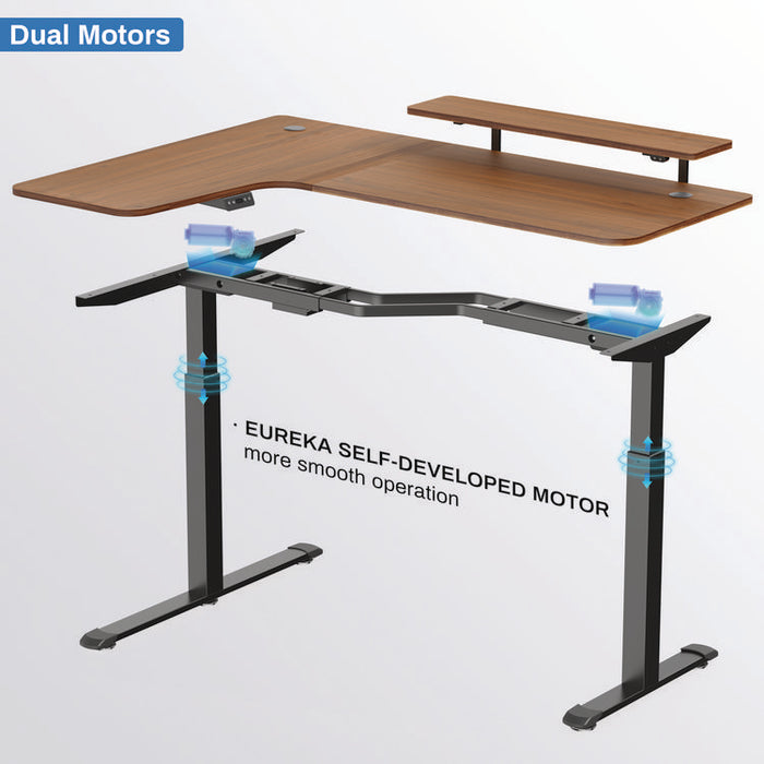 L-Shaped Standing Desk with Keyboard Tray, Left Desk, 61.25" x 43.25" x 34.38" to 52.88", Walnut/Black