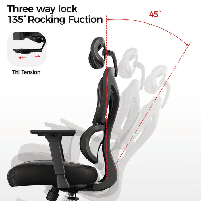Norn Ergonomic Chair, Supports Up to 275 lb, 18.11" to 22.04" Seat Height, Black/Gray Mesh Seat/Back, Black Base