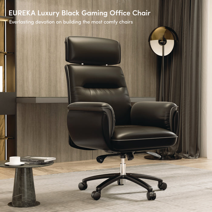 Royal Executive Office Chair, Support up to 300 lb, 19.46"-22.26" Seat Height, Black PU Leather Seat, Black Faux Leather Back