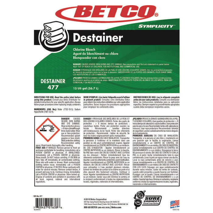 Symplicity Destainer, Mild Chlorine Scent, 15 gal Drum