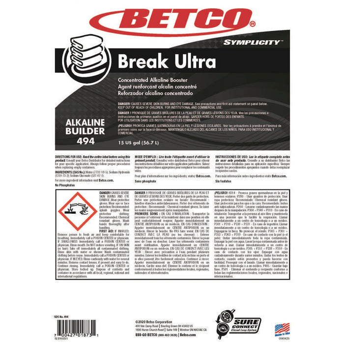 Symplicity Break Ultra Alkaline Booster, Odorless, 15 gal Drum