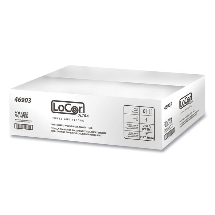 Hard Wound Roll Towel, TAD, 1-Ply, 7" x 700 ft, White, 6 Rolls/Carton