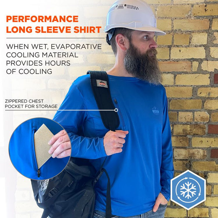 Chill-Its 6689 Cooling Long Sleeve Sun Shirt with UV Protection, Large, Blue