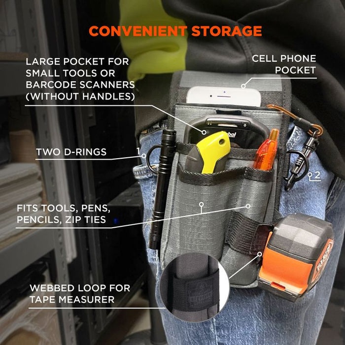 Arsenal 5569 Belt Clip Tool Pouch with Device Holster, 4 Compartments, 5 x 2 x 8.5, Polyester, Gray