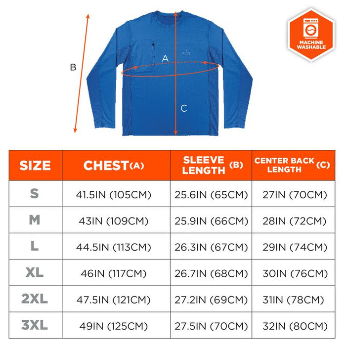 Chill-Its 6689 Cooling Long Sleeve Sun Shirt with UV Protection, Large, Blue