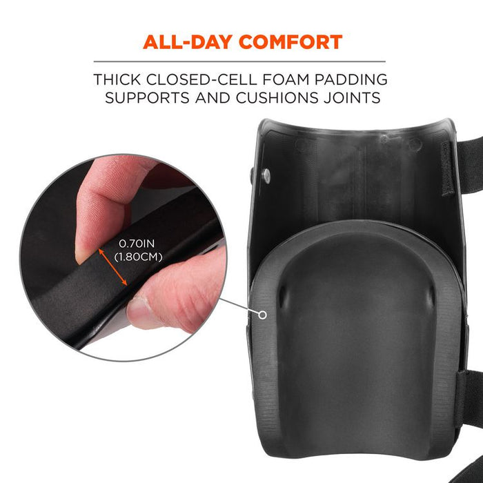 Proflex 360 Hard Shell Hinged Knee Pads w/Non-Marring Cap, Buckle, One Size Fits Most, Black, Pair