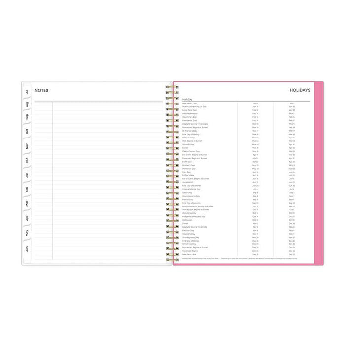 Roosevelt Pink Academic Weekly/Monthly Planner, Floral Artwork, 11" x 8.5", Pink/Gray Cover, 12-Month (July-June): 2025-2026