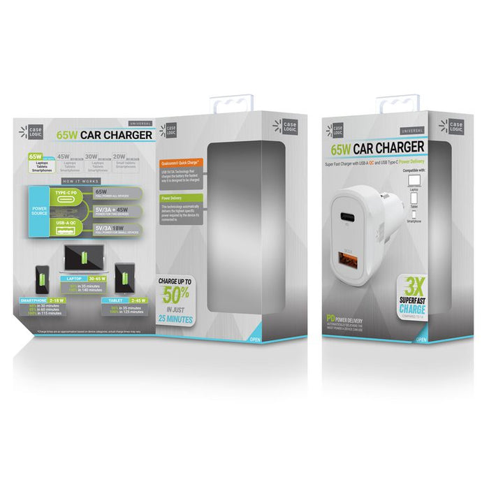 PD Car Charger, 60 W, Two 2 A Ports, White