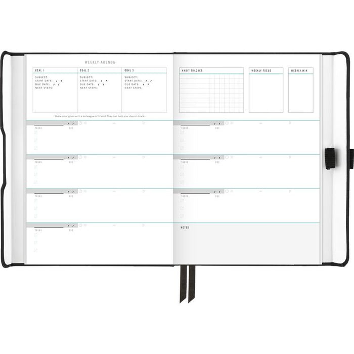 Foundation Undated Weekly/Monthly Planner, 8.5" x 6.75", Black Cover, 12-Month: Undated