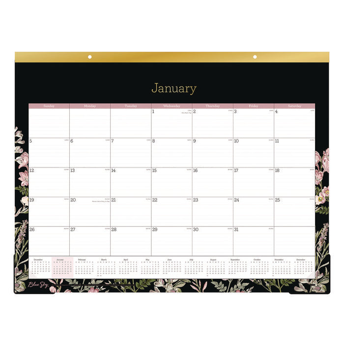 Neveah Monthly Desk Pad Calendar, Floral Artwork, 22" x 17", White/Black/Pink Sheets, Gold Headband, 12-Month (Jan-Dec): 2026