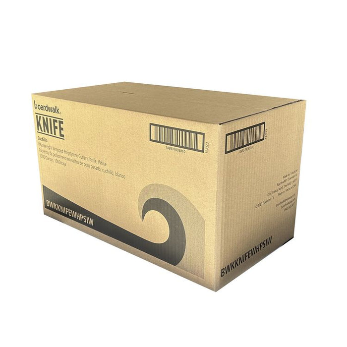Heavyweight Wrapped Polystyrene Cutlery, Knife, Plastic, White, 1,000/Carton