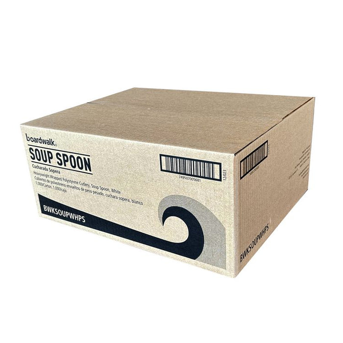 Heavyweight Wrapped Polystyrene Cutlery, Soup Spoon, Plastic, White, 1,000/Carton