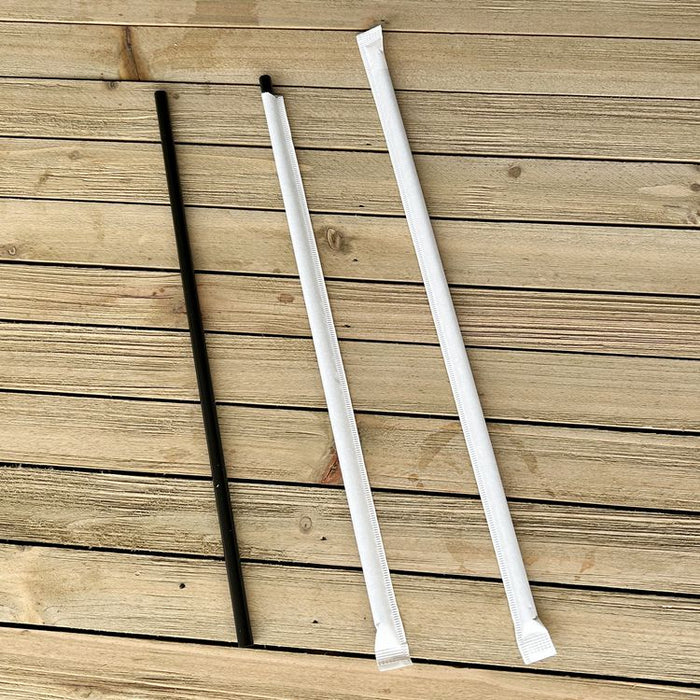 Wrapped Giant Straws, 10.25", Polypropylene, Black, 300/Pack, 4 Packs/Carton