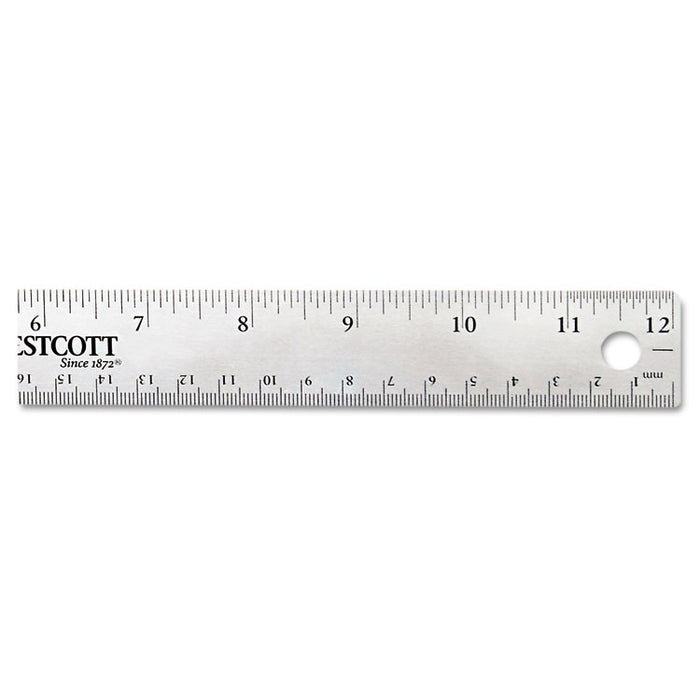 Stainless Steel Office Ruler With Non Slip Cork Base, Standard/Metric, 12" Long