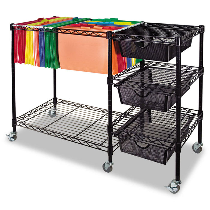 Mobile File Cart w/Drawers, 38w x 15.5d x 28h, Black