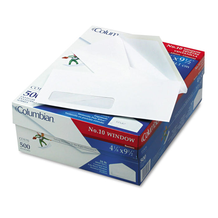Poly-Klear Single Window Envelope, #10, Bankers Flap, Gummed Closure, 4.13 x 9.5, White, 500/Box