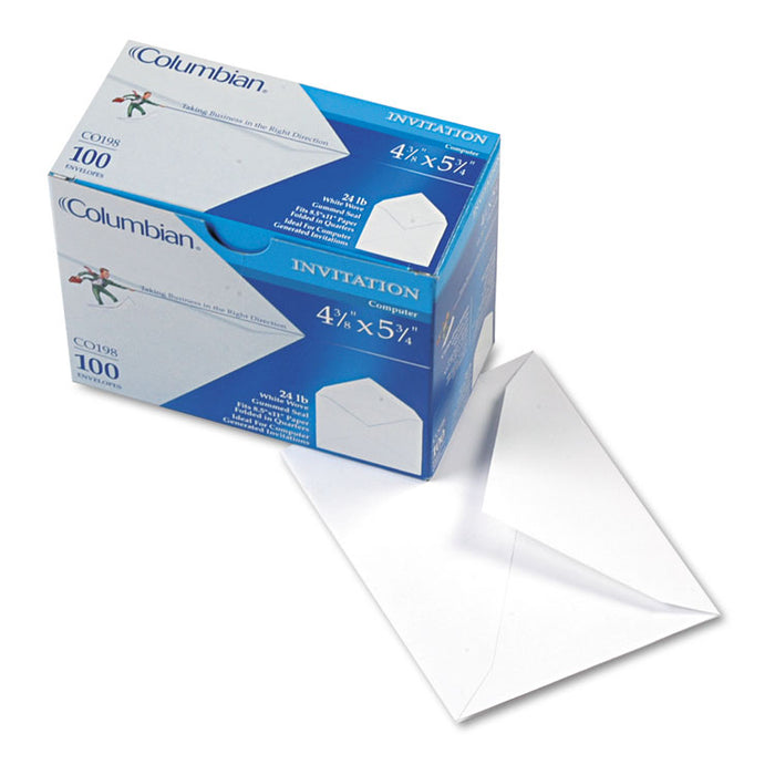 Invitation & Greeting Card Envelope, 5 1/2 Bar, Pointed Baronial Flap, Gummed Closure, 4.38 x 5.75, White, 100/Box