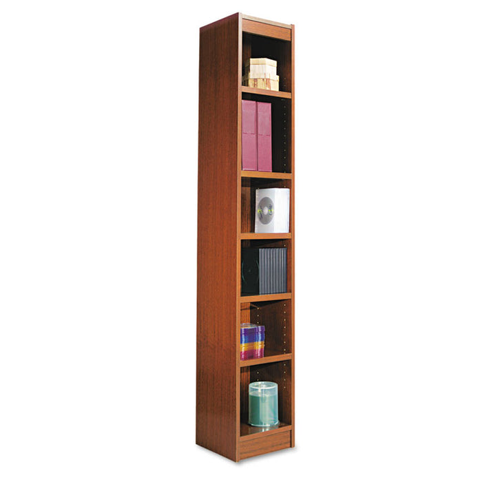 Narrow Profile Bookcase, Wood Veneer, Six-Shelf, 11.81w x 11.81d x 71.73h, Medium Cherry