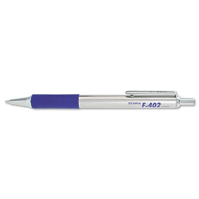 F-402 Ballpoint Pen, Retractable, Fine 0.7 mm, Blue Ink, Stainless Steel/Blue Barrel