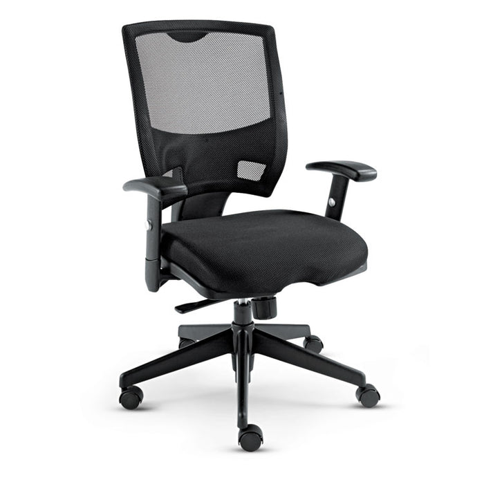 Alera Epoch Series Fabric Mesh Multifunction Chair, Supports up to 275 lbs., Black Seat/Black Back, Black Base