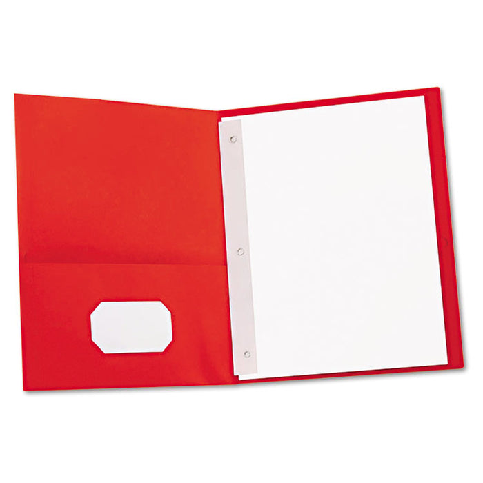 Two-Pocket Portfolios with Tang Fasteners, 0.5" Capacity, 11 x 8.5, Red, 25/Box