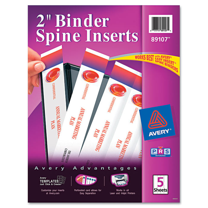 Binder Spine Inserts, 2" Spine Width, 4 Inserts/Sheet, 5 Sheets/Pack
