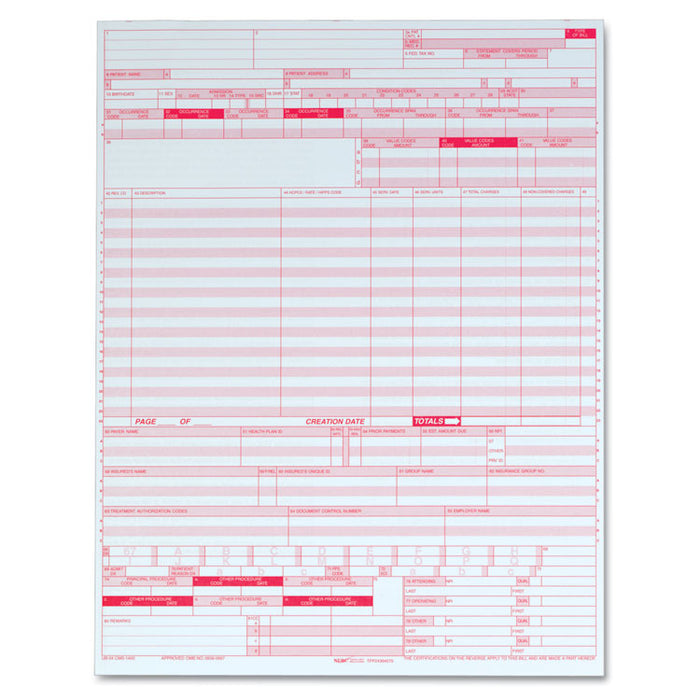 UB04 Hospital Insurance Claim Form, 8.5 x 11, 1/Page, 2,500 Forms