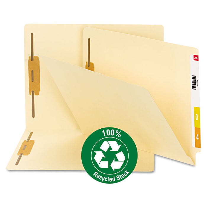 100% Recycled Manila End Tab Folders with Two Fasteners, Straight Tab, Letter Size, 50/Box