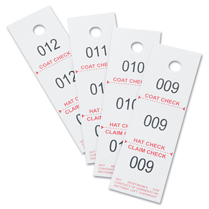 Three-Part Coat Room Checks, Paper, 1.5 x 5, White, 500/Pack