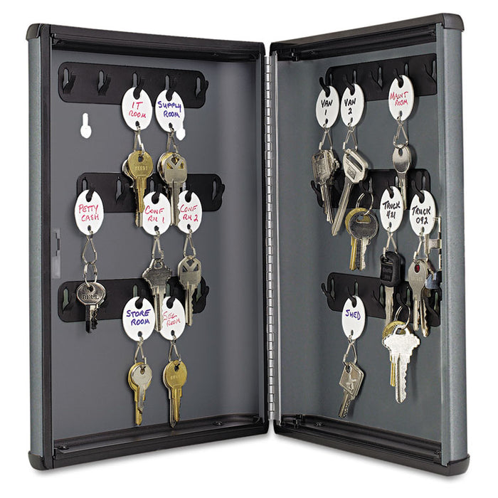 Security Key Cabinets, 30-Key, Steel, Charcoal Gray, 8 1/2 x 2 3/8 x 11 5/8