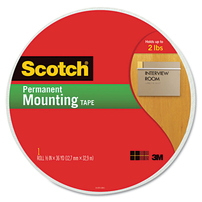 Permanent High-Density Foam Mounting Tape, Holds Up to 2 lbs, 0.75" x 38 yds, White