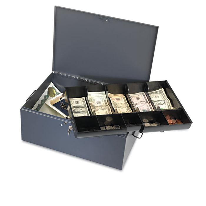 Extra Large Cash Box with Handles, Key Lock, Gray