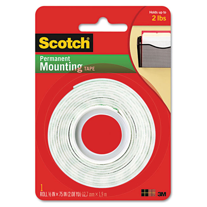 Foam Mounting Double-Sided Tape, 1/2" Wide x 75" Long