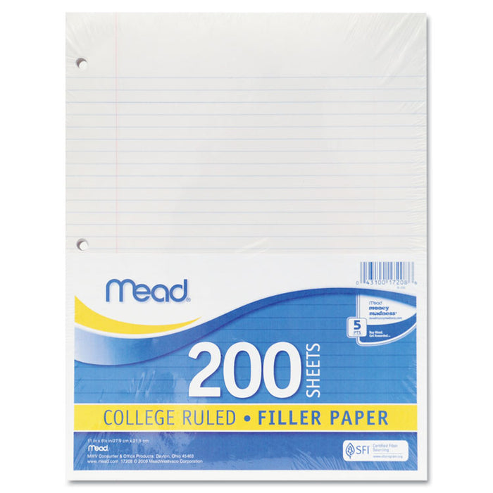 Filler Paper, 3-Hole, 8.5 x 11, College Rule, 200/Pack