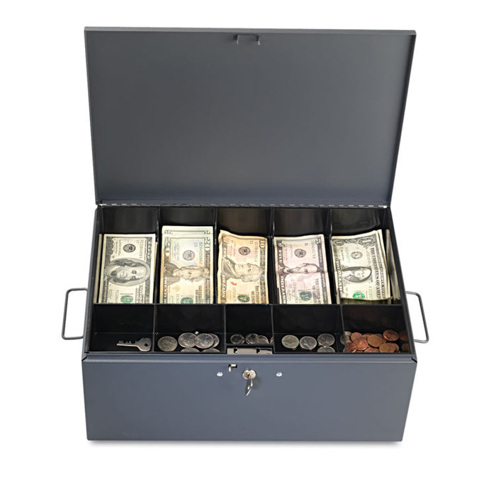 Extra Large Cash Box with Handles, Key Lock, Gray
