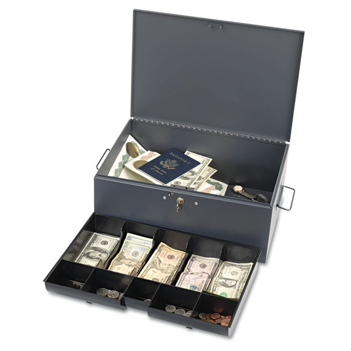 Extra Large Cash Box with Handles, Key Lock, Gray
