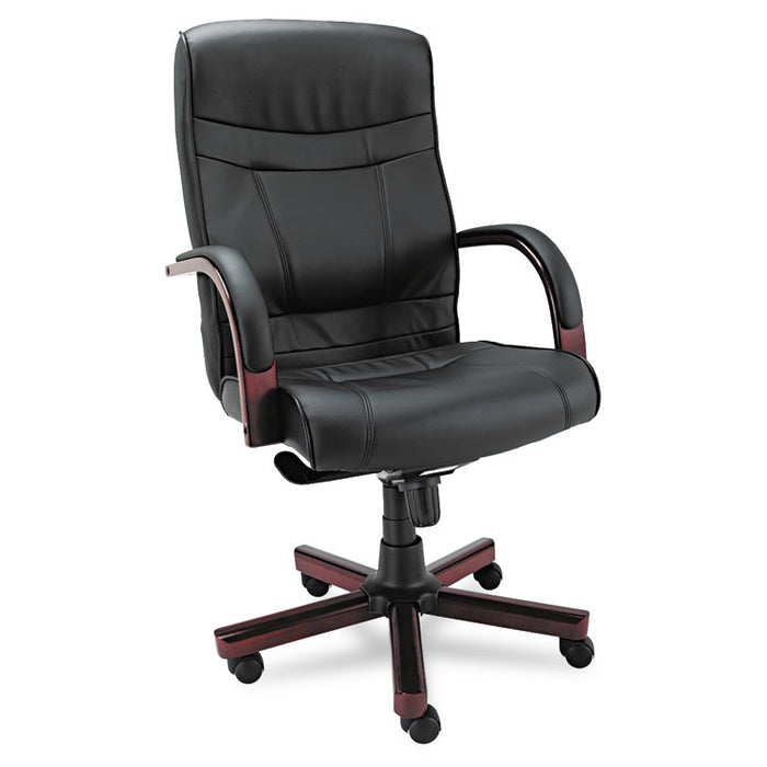 Alera Madaris Series High-Back Knee Tilt Bonded Leather Chair,Wood Trim, Supports Up to 275 lb, Black Seat/Back,Mahogany Base