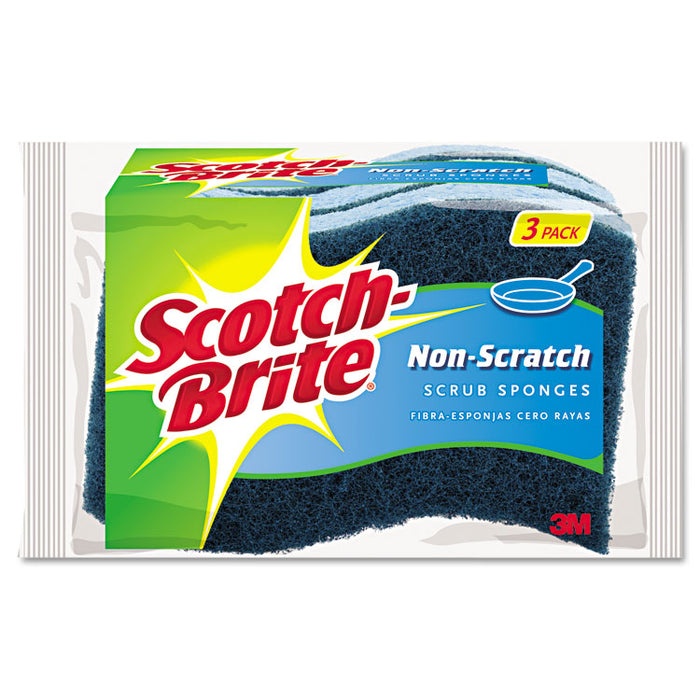 Non-Scratch Multi-Purpose Scrub Sponge, 4.4 x 2.6, 0.8" Thick, Blue, 3/Pack