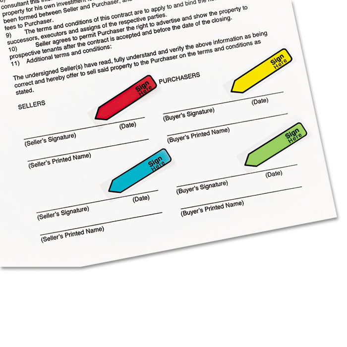Arrow Message 0.5" Page Flags w/Dispensers, "Sign Here", Asst Primary, 30 Flags Dispenser, 4 Dispensers/Pack
