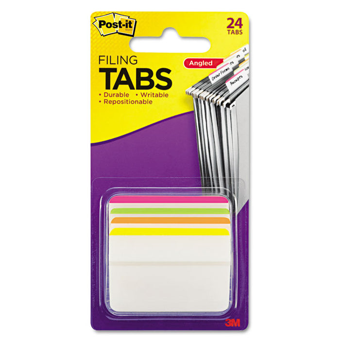 2" Angled Tabs, Lined, 1/5-Cut, Assorted Brights Colors, 2" Wide, 24/Pack