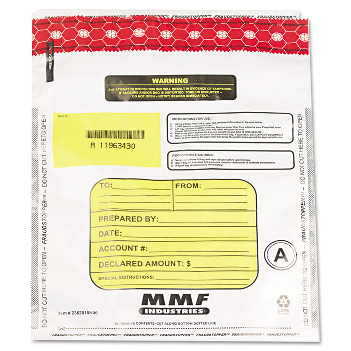 FRAUDSTOPPER Tamper-Evident Deposit/Cash Bags, Standard, Polyethylene, 9 x 12 x 12, White, 100/Box