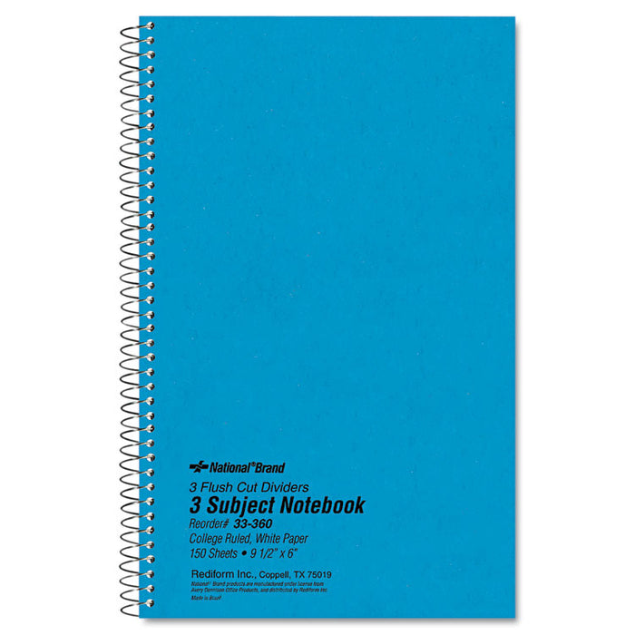 Three-Subject Wirebound Notebooks, Medium/College Rule, Blue Cover, 9.5 x 6, 150 Sheets