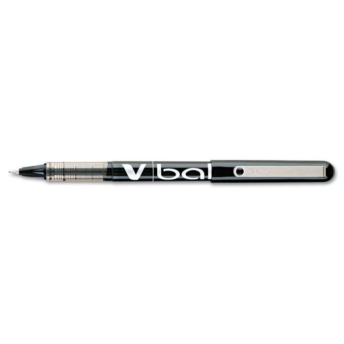 VBall Liquid Ink Roller Ball Pen, Stick, Fine 0.7 mm, Black Ink, Black Barrel, Dozen